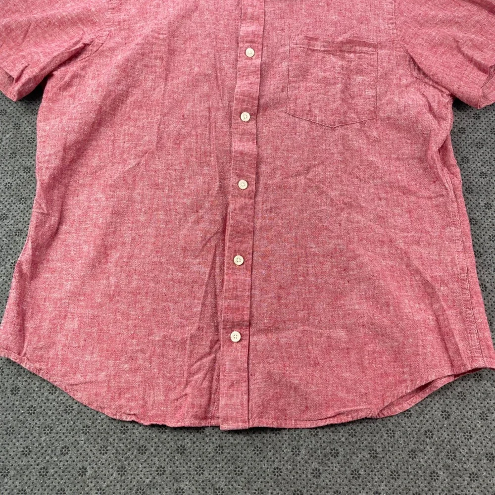 Banana Republic Mens Large Red Linen Blend Short Sleeve Button Up Shirt Pocket